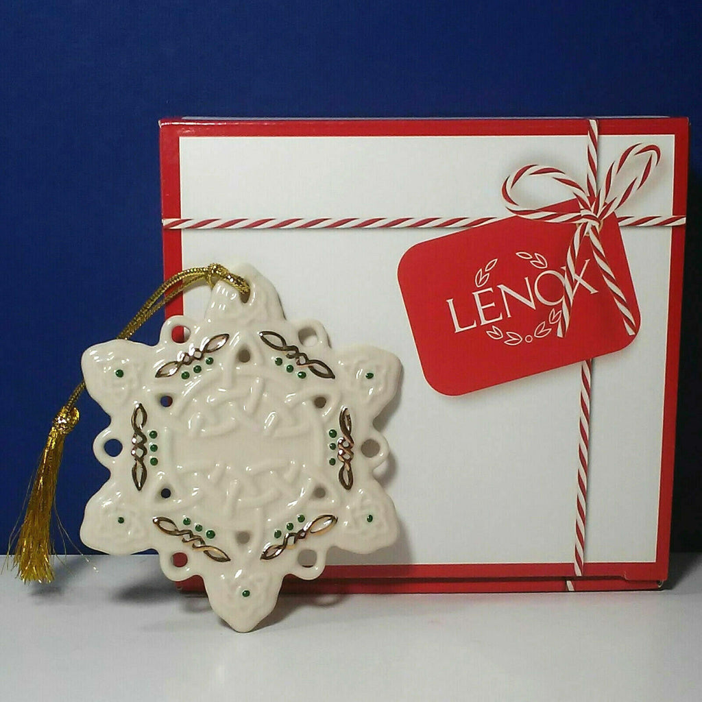 Lenox Irish Celtic Knot Snowflake Ornament Green Gold St Patrick Christmas NEW3