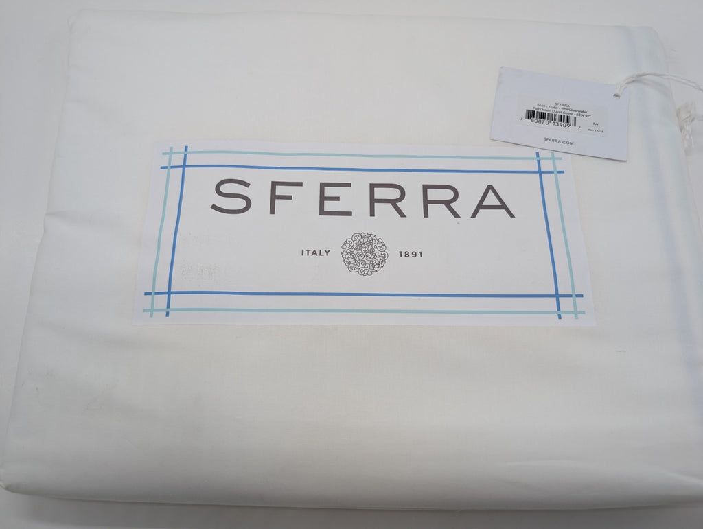 Sferra Tratto White Queen Duvet Blue Satin Stitch Line Embroidery Italy NEW11