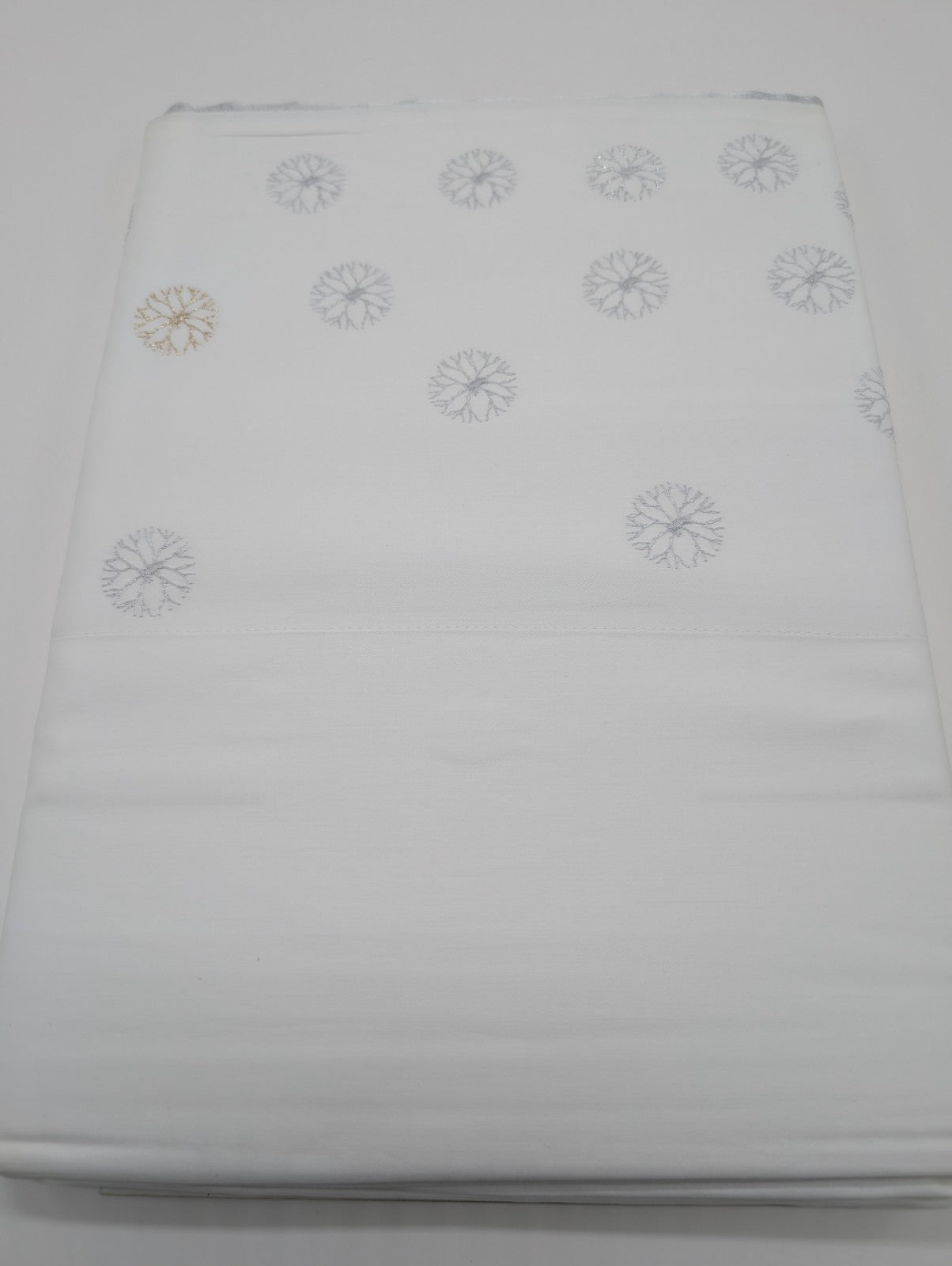 Yves Delorme Neige King Flat Sheet Embroidered Snowflakes Egyptian Cotton LE NEW13
