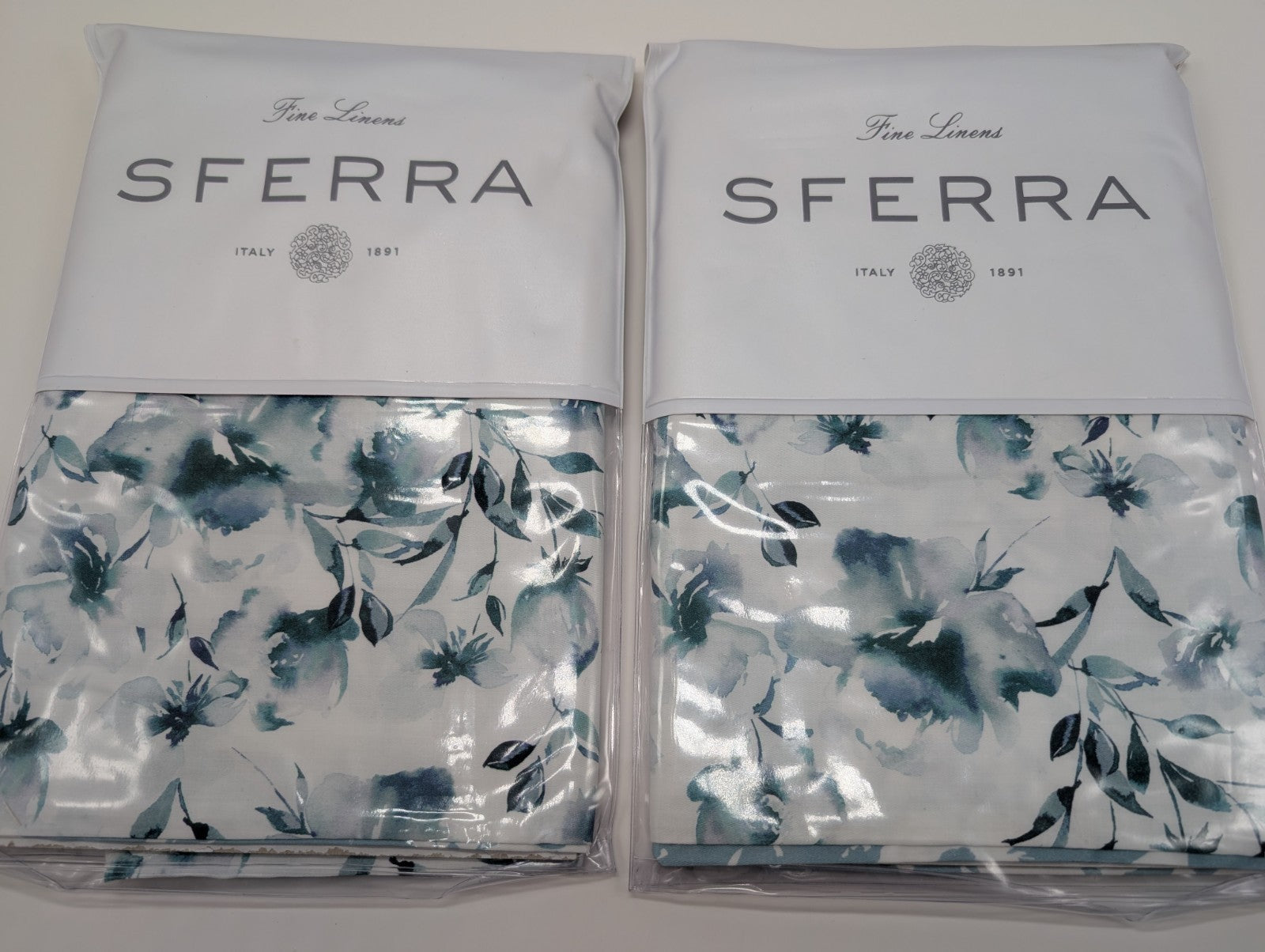 Sferra Duchesse Blue Queen Duvet Set 3PC Floral Cotton Print Reverses Italy NEW12