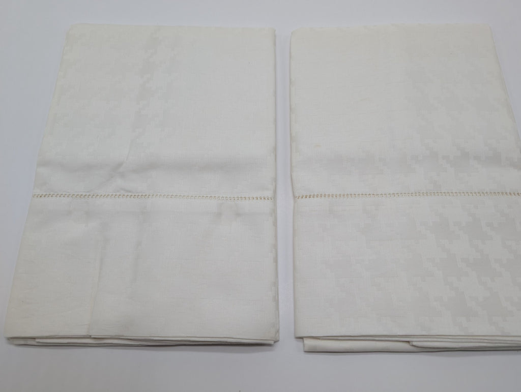 Sferra Ivory Houndstooth Standard Pillowcases Egyptian Cotton Sateen Italy NEW10
