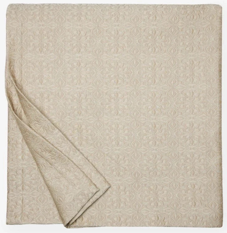 Sferra Veroli Khaki King Coverlet Textured Tile Motif 100% Cotton Italy NEW2