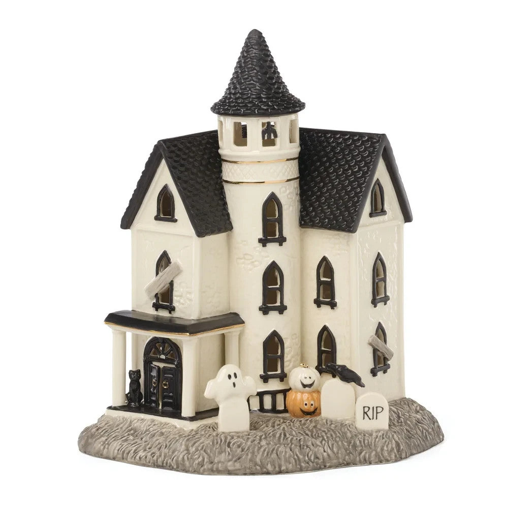 Lenox Halloween Lighted Haunted Mansion House Figurine Graveyard Bat Vintage NEW1