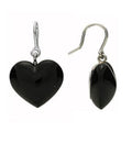 Baccarat Crystal Onyx Heart Earrings Coeur Sterling Silver Wire Drop 1.25" NEW0
