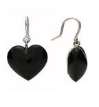Baccarat Crystal Onyx Heart Earrings Coeur Sterling Silver Wire Drop 1.25" NEW0