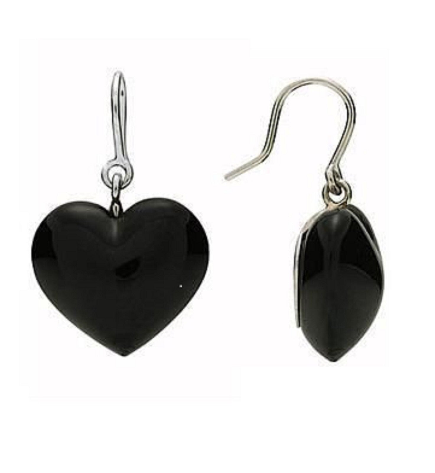Baccarat Crystal Onyx Heart Earrings Coeur Sterling Silver Wire Drop 1.25" NEW0