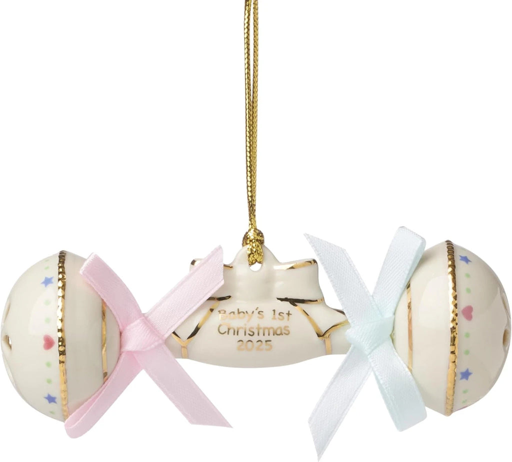 Lenox 2025 Baby's First Christmas Rattle Ornament 1st Ivory Gold Ribbon Gift NEW0