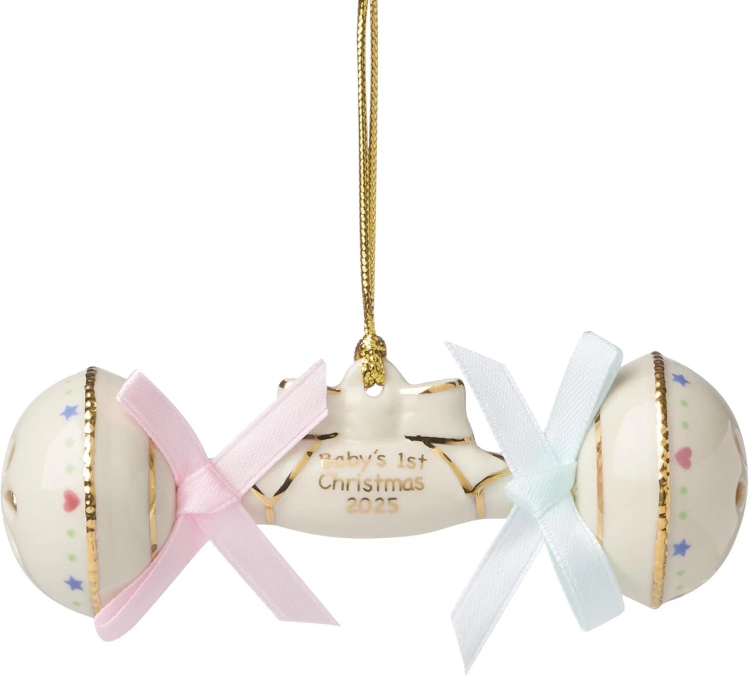 Lenox 2025 Baby's First Christmas Rattle Ornament 1st Ivory Gold Ribbon Gift NEW0