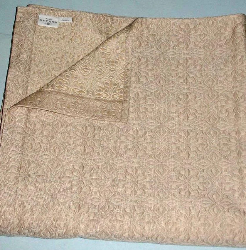 Sferra Veroli Khaki King Coverlet Textured Tile Motif 100% Cotton Italy NEW6