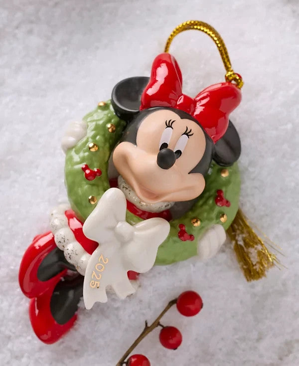Lenox Disney 2025 Minnie Ornament Figurine Mouse Holding A Wreath Christmas NEW2