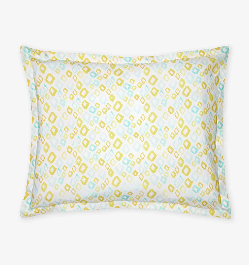 Sferra Geometrico Queen Duvet Set 3PC Aqua Yellow Diamond Percale Print Italy Ne13