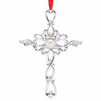 Lenox Gemmed Cross Ornament Filigree Silver Pearl Crystals 2015 Christmas NEW0