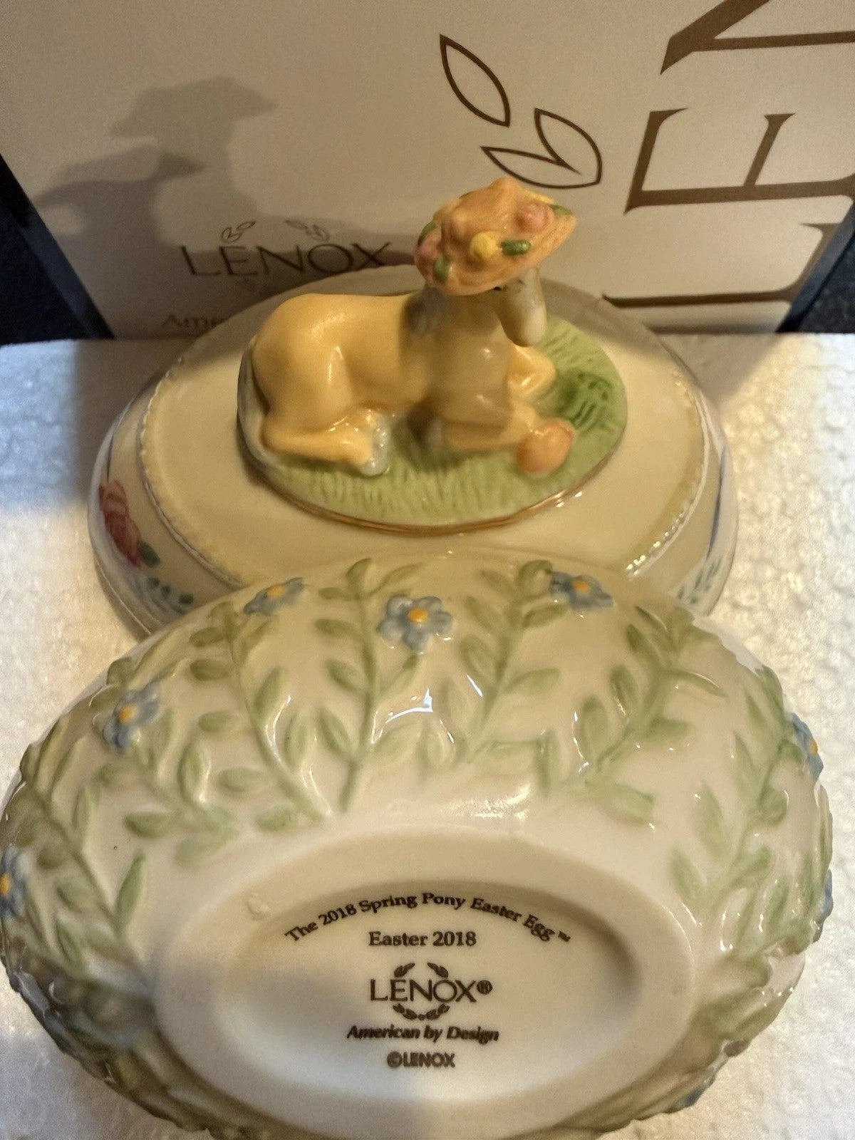 Lenox 2018 Springtime Easter Pony Egg Figurine Trinket Box Palomino Flowers NEW7