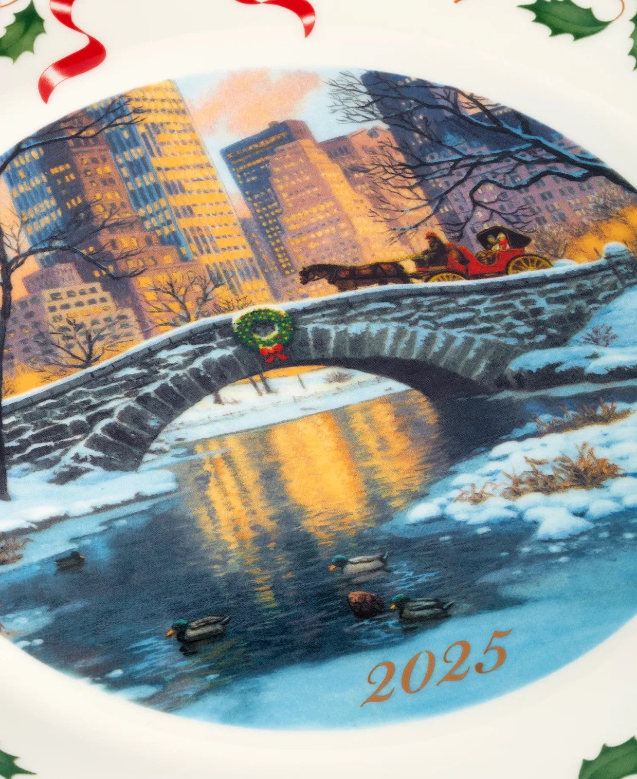 Lenox 2025 Holiday Collector Plate Night Snow Horse Drawn Carriage Bridge LE NEW2