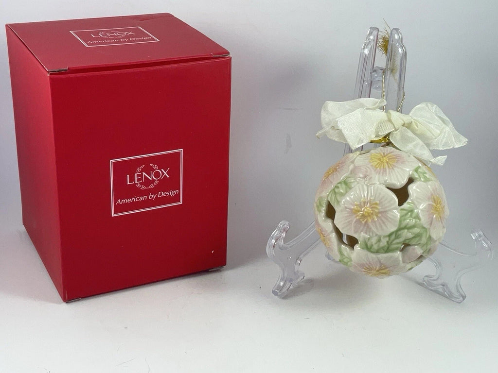 Lenox 2015 Rose Christmas Kissing Ball Ornament Sculpted Pierced Fabric Bow NEW3