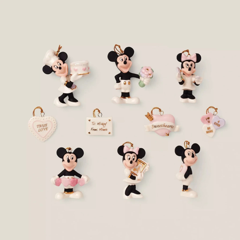 Lenox Disney Mickey Minnie Mouse Mini Tree Ornaments Set 10 Romantic Moments NEW2