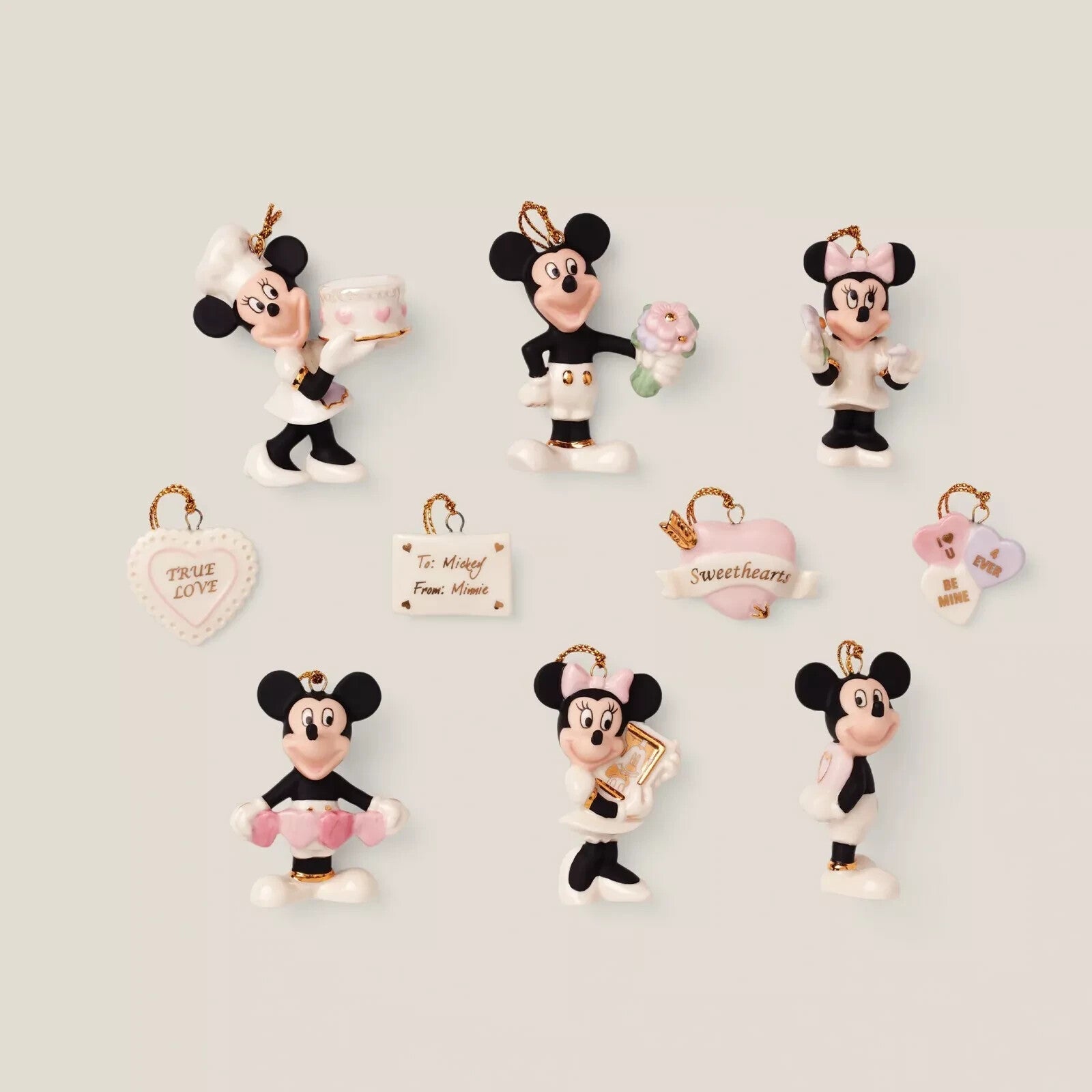 Lenox Disney Mickey Minnie Mouse Mini Tree Ornaments Set 10 Romantic Moments NEW2