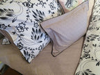 Yves Delorme Silhouette Queen Flat Sheet Black White Print Pink Cuff Percale NEW10