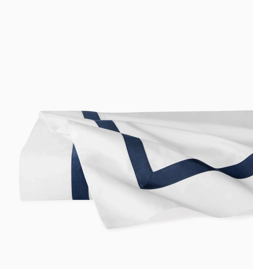 Sferra Estate White Queen Duvet Navy Applique Stripe Cotton Percale Italy NEW4
