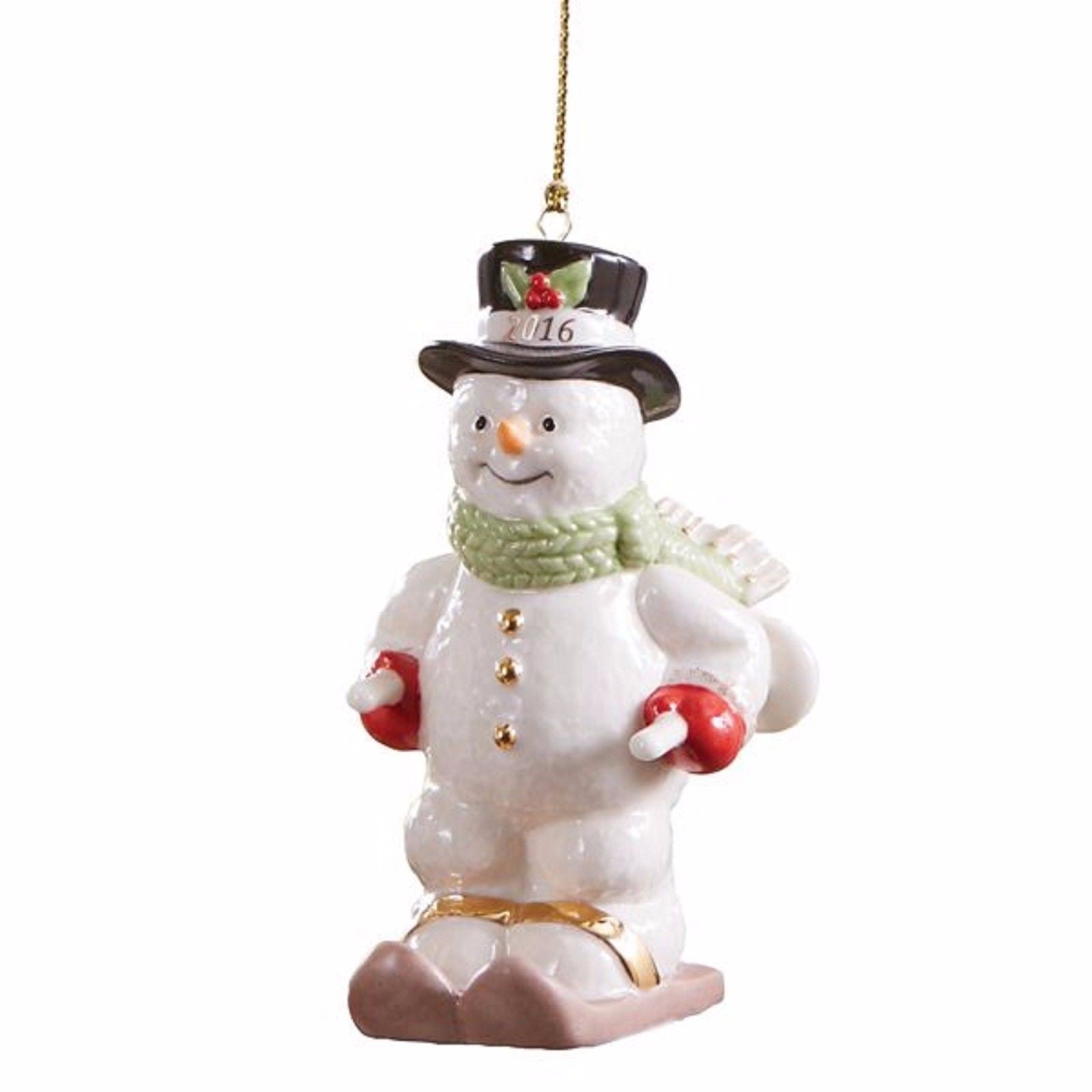 Lenox 2016 Snowman Skiing Figurine Ornament Annual Poles Skis Hat Christmas NEW0