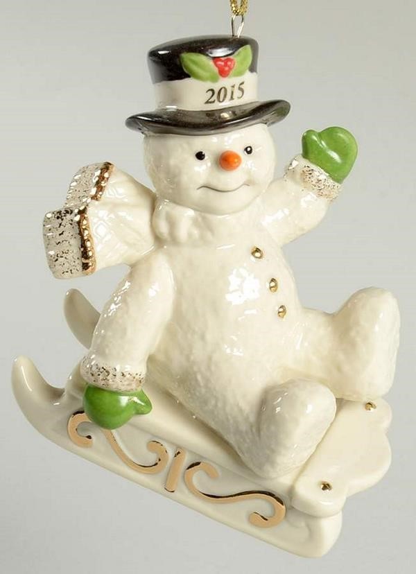 Lenox 2015 Snowman Figurine Ornament Annual Snowy Sleigh Ride Sled Christmas NEW1