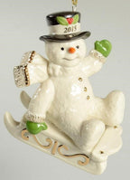 Lenox 2015 Snowman Figurine Ornament Annual Snowy Sleigh Ride Sled Christmas NEW1