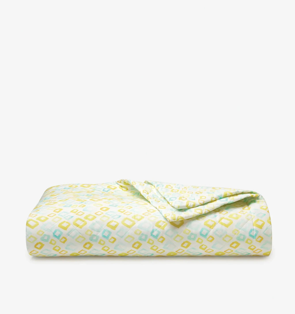 Sferra Geometrico Queen Quilt Aqua Yellow Diamond Cotton Percale Print Italy NEW2