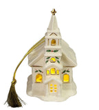Lenox Christmas Village White Lighted Church Figurine Ornament Holly Berry NEW0
