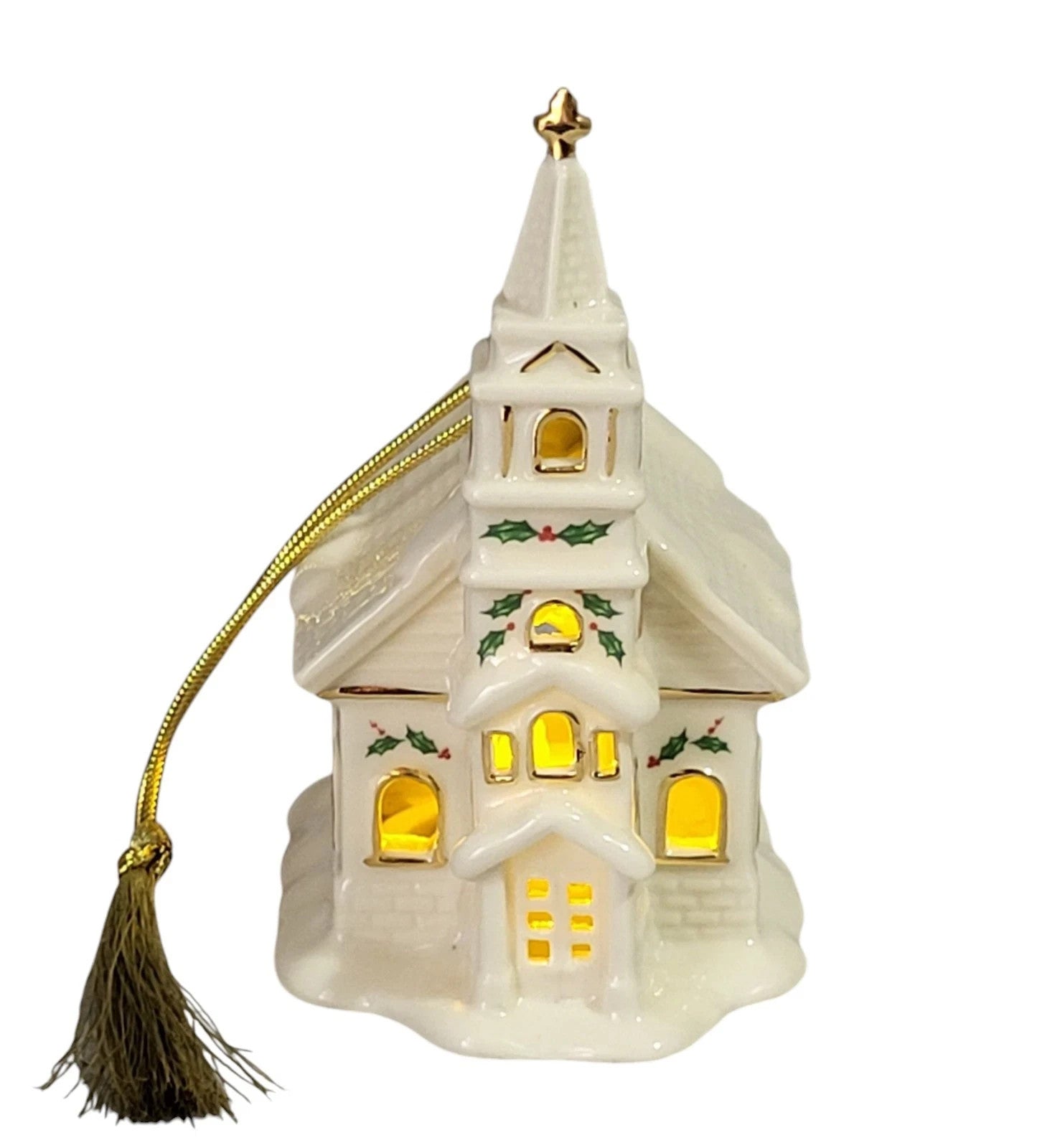 Lenox Christmas Village White Lighted Church Figurine Ornament Holly Berry NEW0