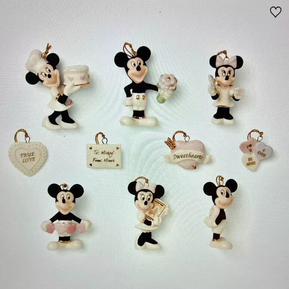 Lenox Disney Mickey Minnie Mouse Mini Tree Ornaments Set 10 Romantic Moments NEW1