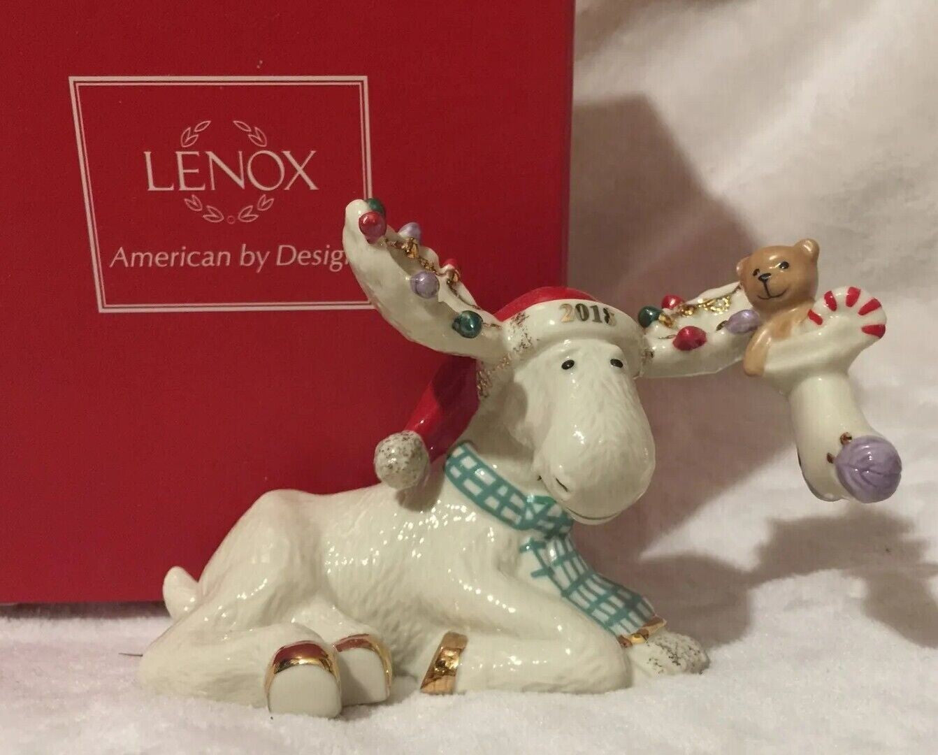 Lenox 2018 Moose Figurine Ornament Annual Marcel's Christmas Stocking Teddy NEW2