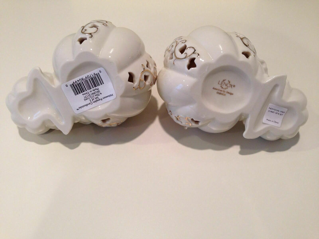 Lenox Pierced Pumpkin Candlestick Holders Pair Fall Halloween Thanksgiving NEW5