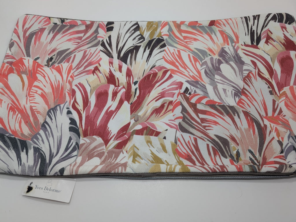 Yves Delorme Pink Wild Flower Throw Pillow Cover Embroidery Piping 13"x23" NEW0