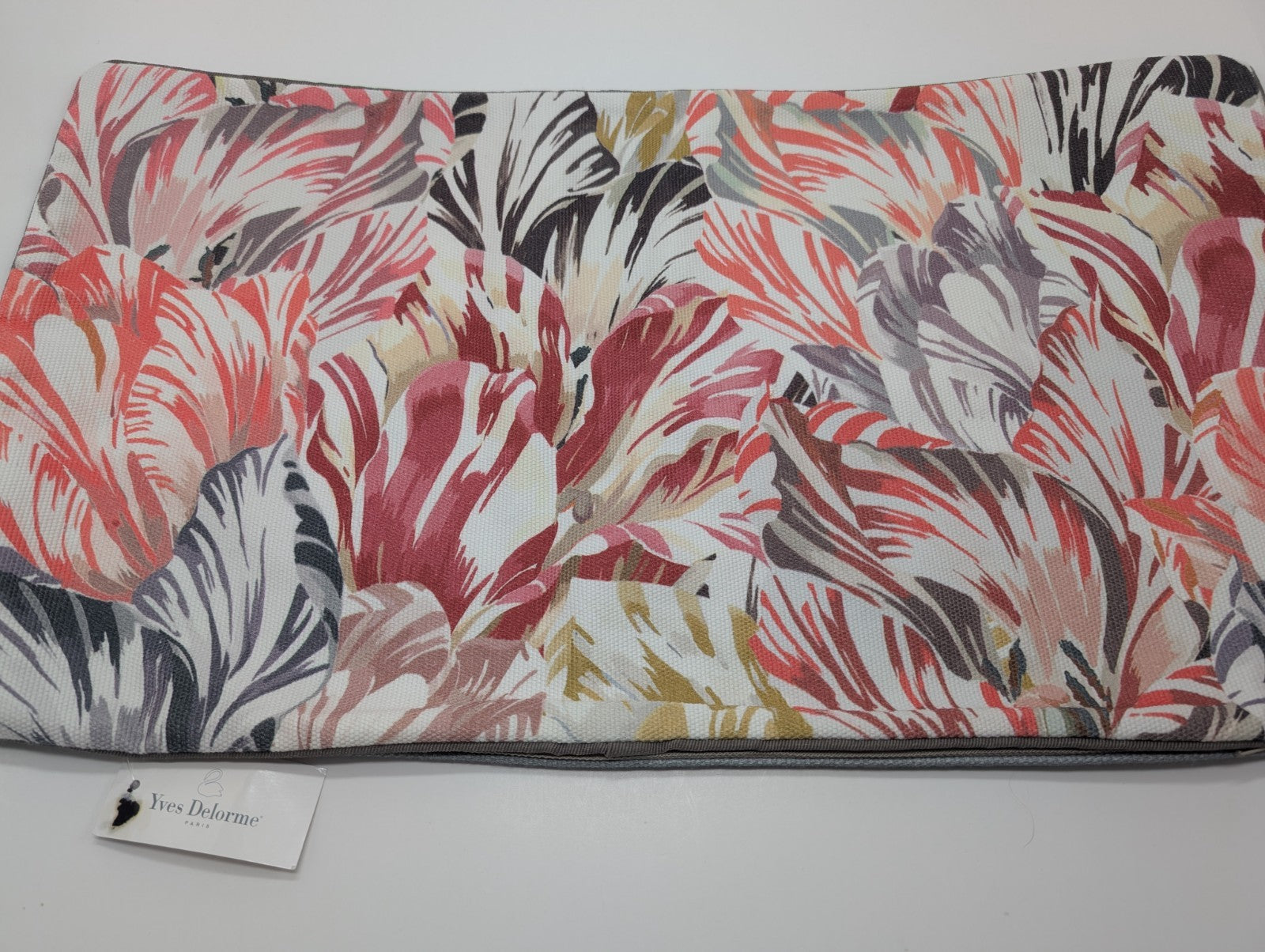 Yves Delorme Pink Wild Flower Throw Pillow Cover Embroidery Piping 13"x23" NEW0
