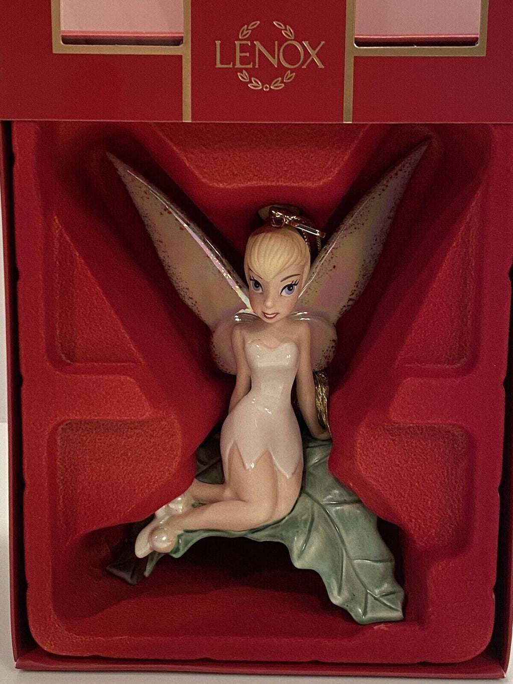 Lenox Disney 2022 Tinkerbell Figurine Ornament Sitting Pretty Leaf Christmas NEW3