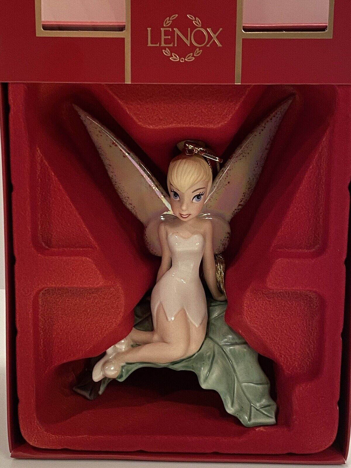 Lenox Disney 2022 Tinkerbell Figurine Ornament Sitting Pretty Leaf Christmas NEW3