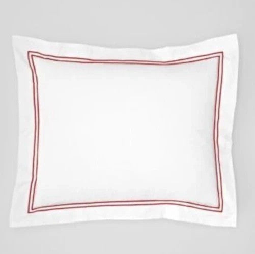 Sferra Grande Hotel King Sham Egyptian Percale White/Berry Double Stitch New1