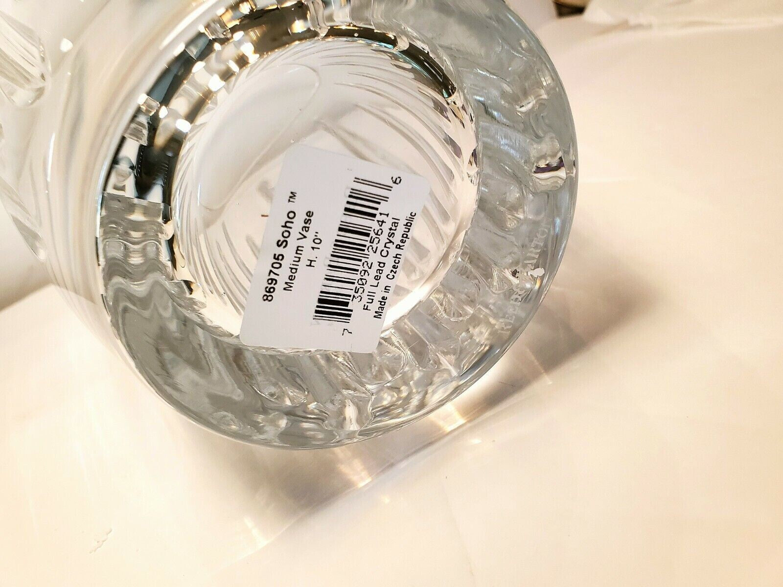 Reed & Barton Crystal Soho Flower Vase 10" Tapered Vertical Cuts Clear Gift NEW3