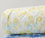 Sferra Geometrico Queen Quilt Aqua Yellow Diamond Cotton Percale Print Italy NEW1