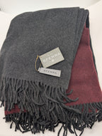 Sferra Jeno Throw Blanket Burgundy Grey Variated Fringe Angora & Merino Soft NEW0