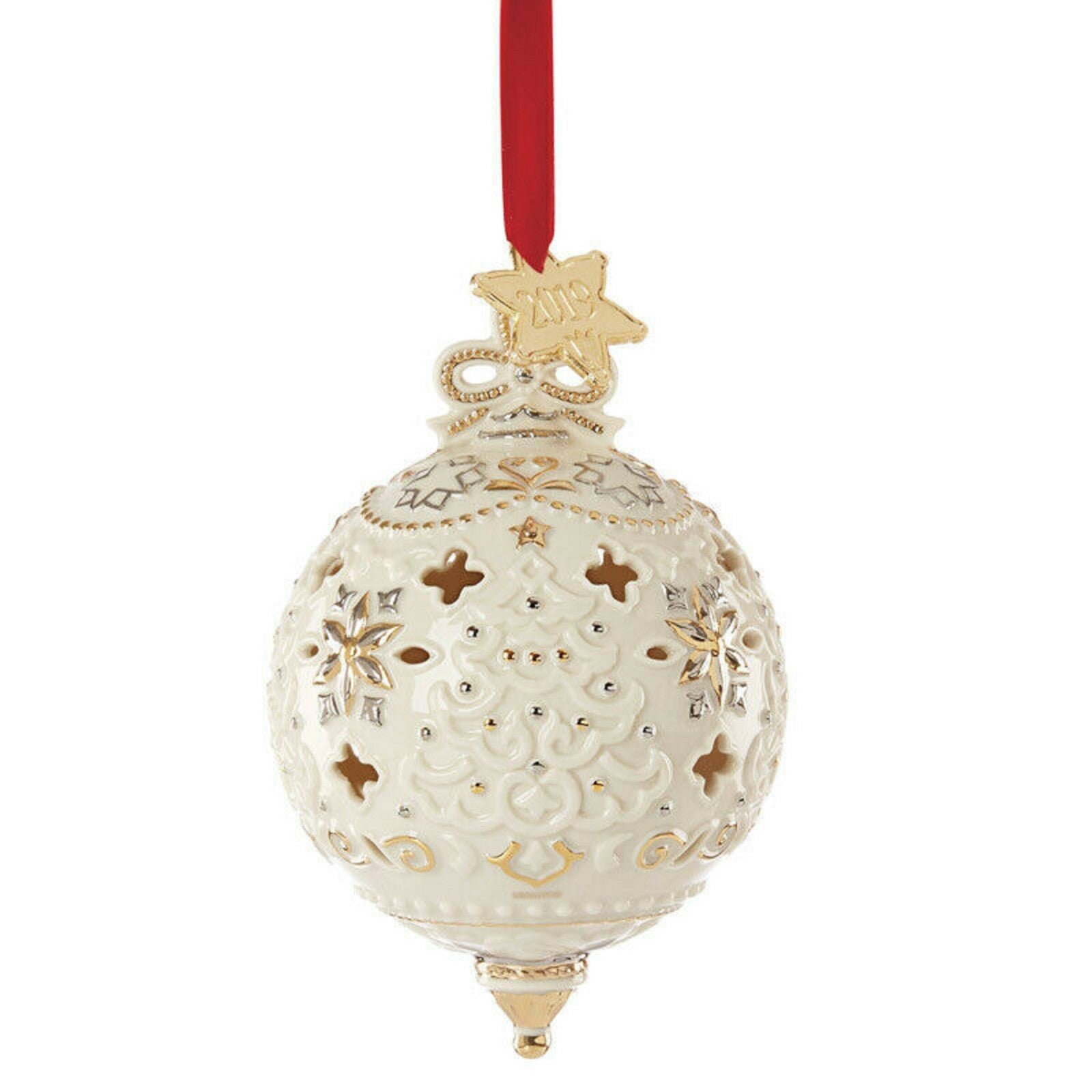 Lenox 2019 Annual Ornament Ivory Pierced Gold Stars Bas Relief Christmas NEW2