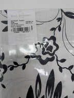 Yves Delorme Silhouette Queen Flat Sheet Black White Print Pink Cuff Percale NEW14