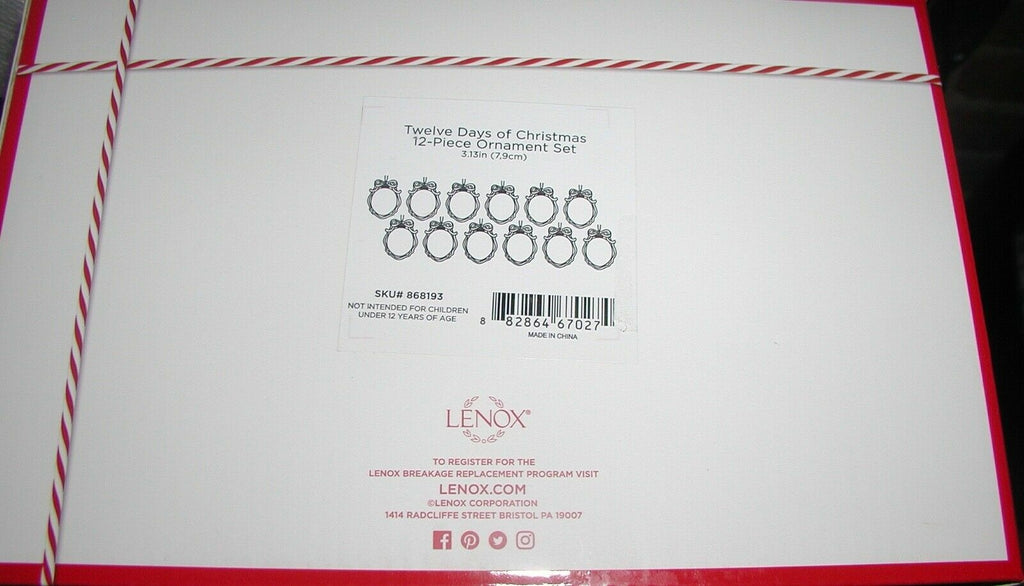 Lenox Twelve Days Of Christmas Ornaments  12PC Set Flat Oval 3 1/8" Large NEW4