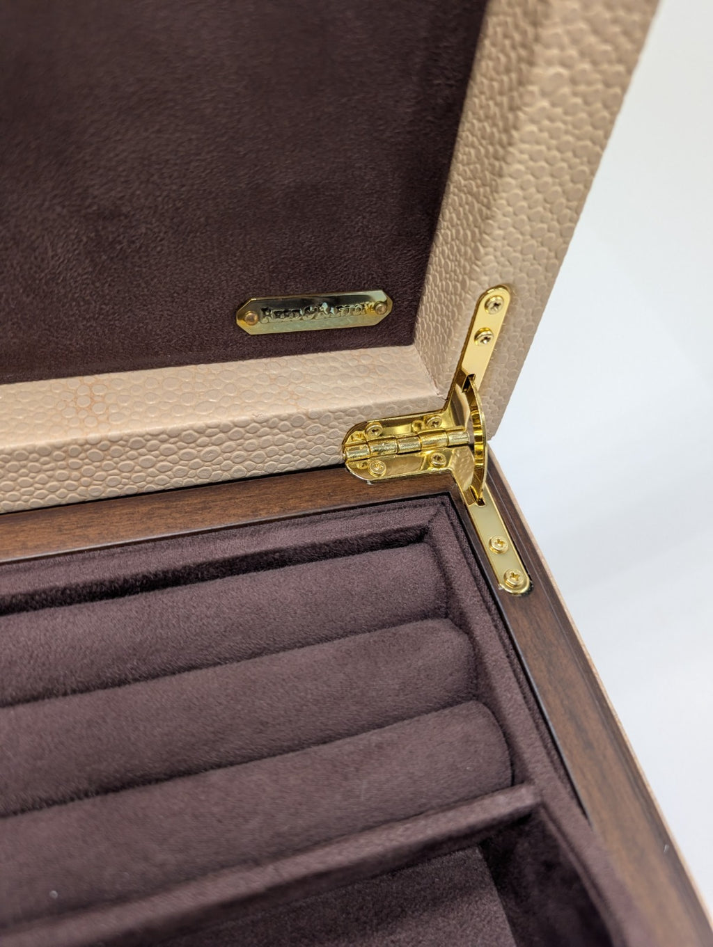Reed & Barton Melrose Beige Jewelry Box Shagreen Leather Section Suede Tray NEW8