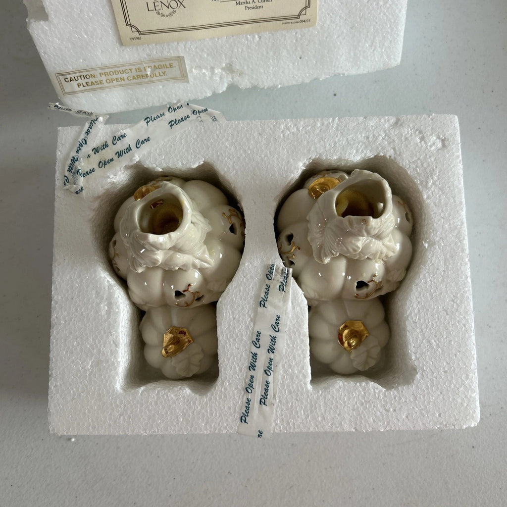 Lenox Pierced Pumpkin Candlestick Holders Pair Fall Halloween Thanksgiving NEW11