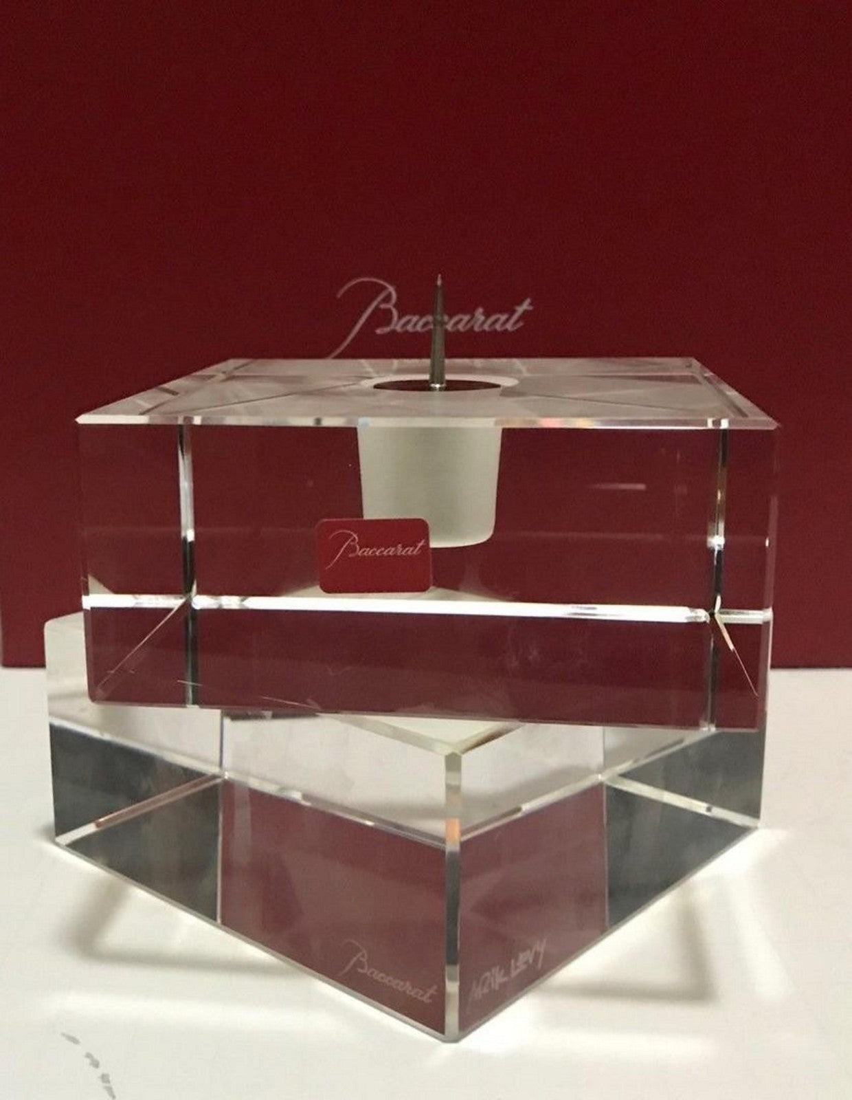 Baccarat Crystal Intangible Candlestick Holder Cubed Aric Levy 3.5" France NEW2