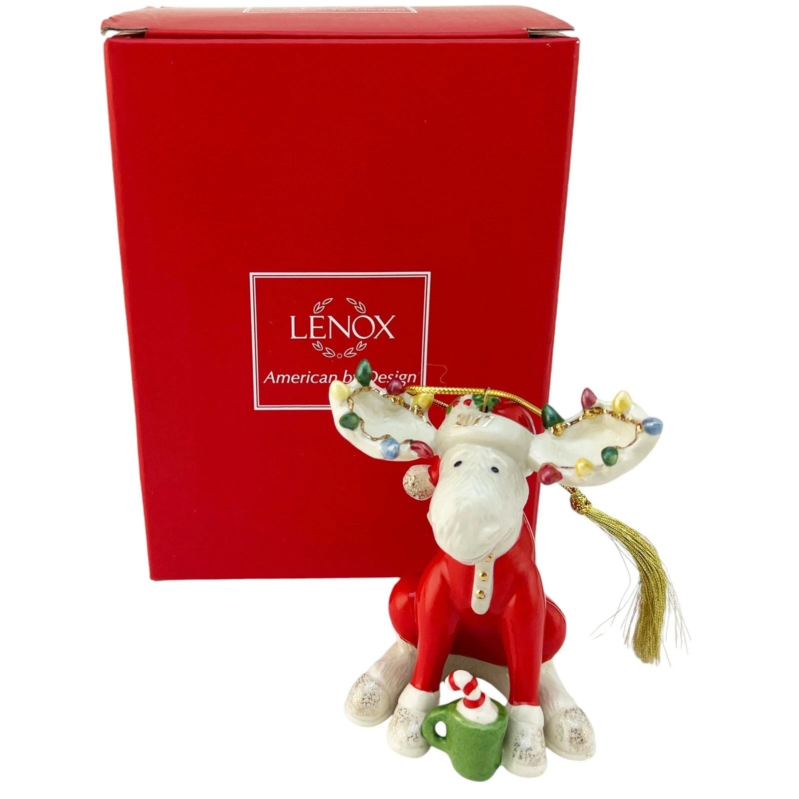 Lenox 2017 Bedtime Moose Ornament Figurine Annual Marcel Pajamas Christmas NEW4