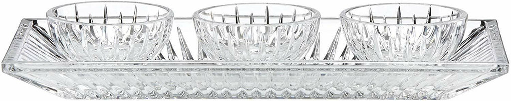 Reed & Barton Crystal Tray & 3 Bowls Serving Set 4PC Clear Bold Cuts Soho NEW0