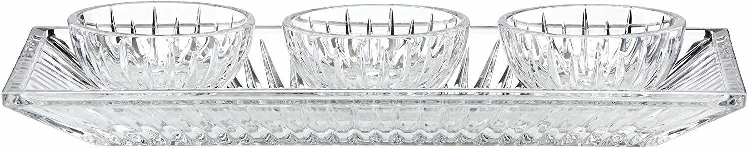 Reed & Barton Crystal Tray & 3 Bowls Serving Set 4PC Clear Bold Cuts Soho NEW0