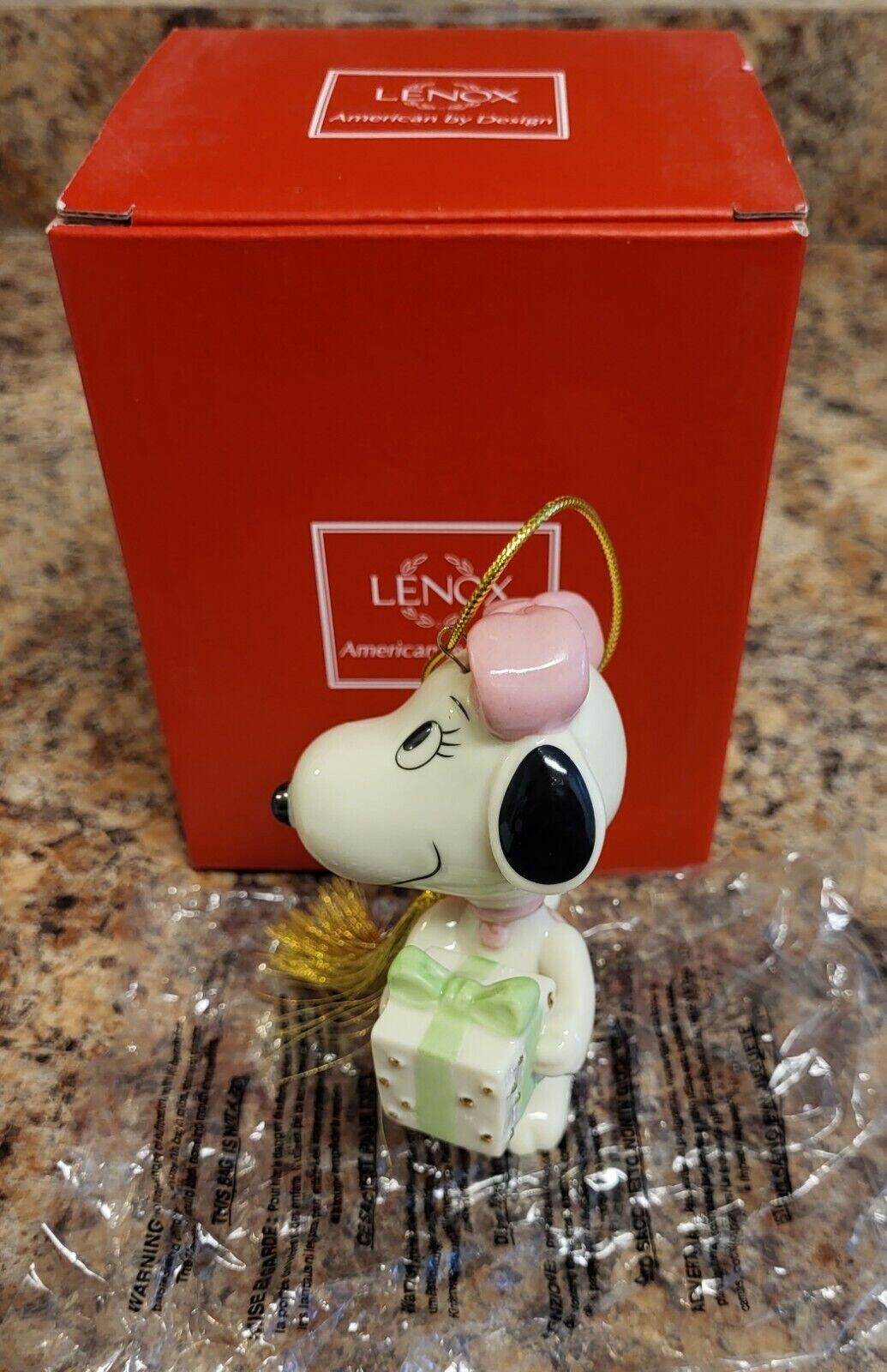 Lenox Peanuts Belle's Christmas Surprise Ornament Snoopy's Sister Beagle Dog NEW3